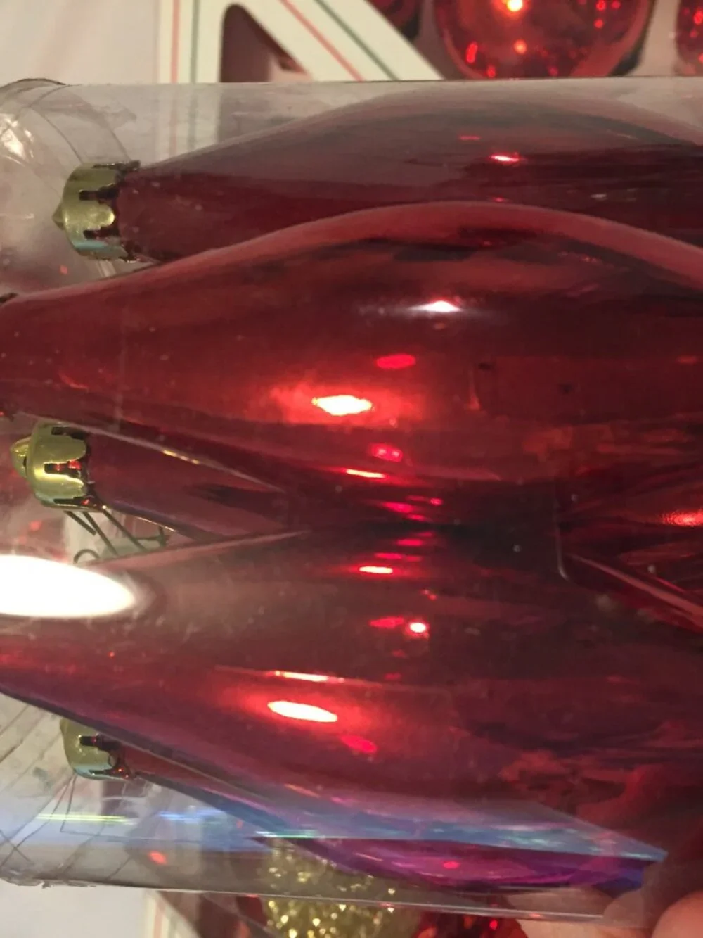 Red Shatterproof Christmas Ornaments Lot As Shown Matching Gold Glitter Teardrop
